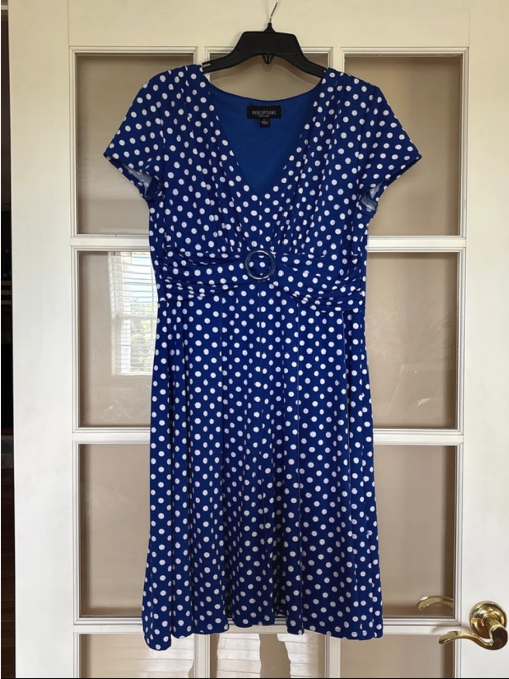 Perceptions Royal Blue Polka Dot Midi Dress